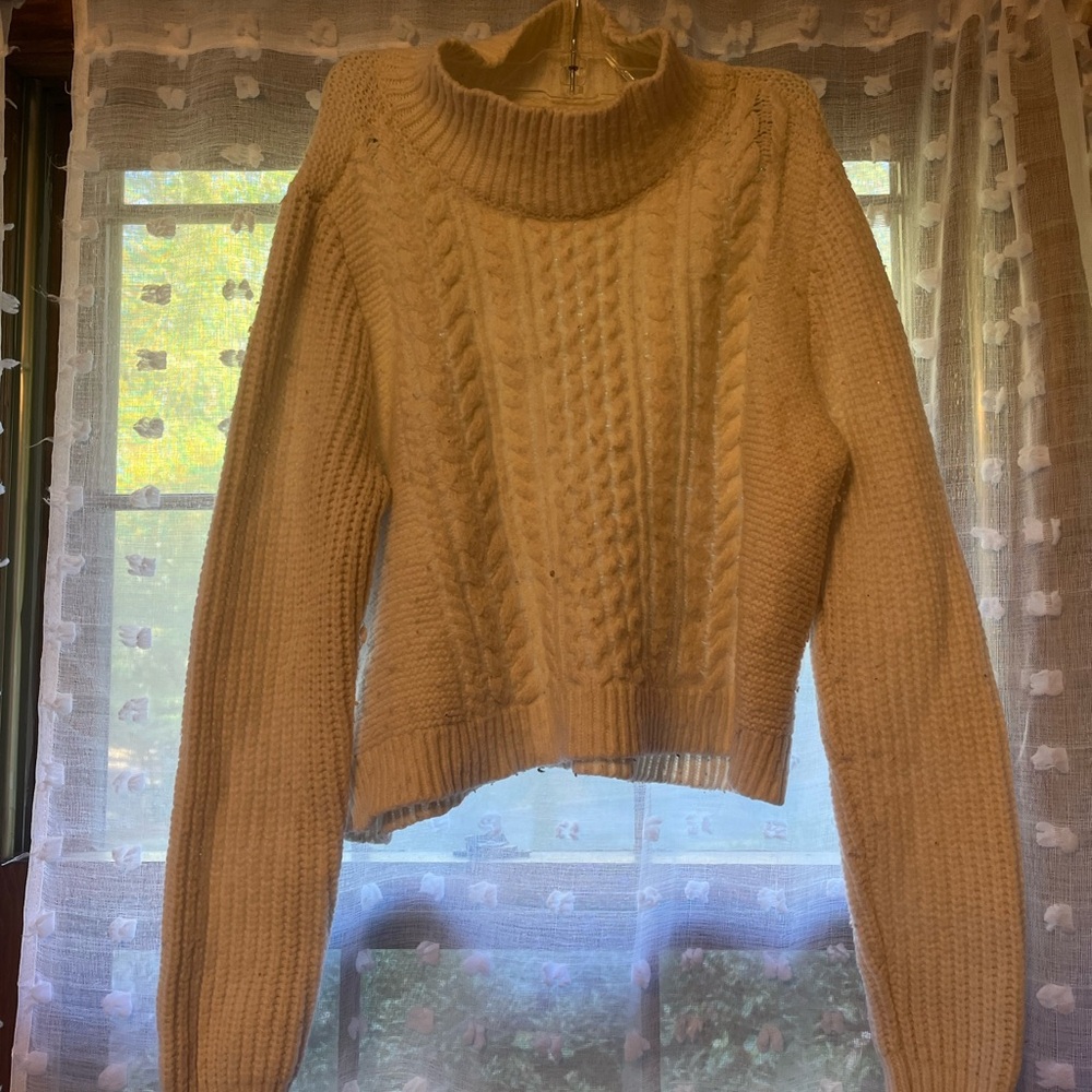 LOFT Cream Cable Knit Turtleneck Sweater